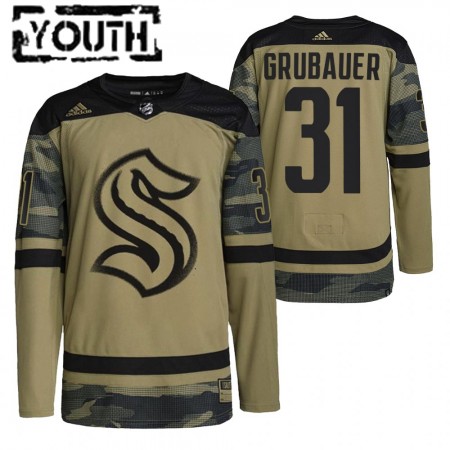 Barn Ishockey Seattle Kraken tröja Philipp Grubauer 31 2021-22 Salute To Service Camo Authentic